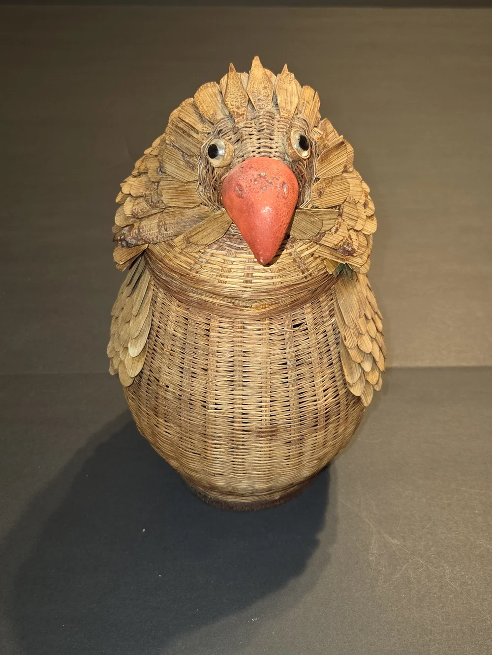 Handwoven Bird Basket with Red Beak